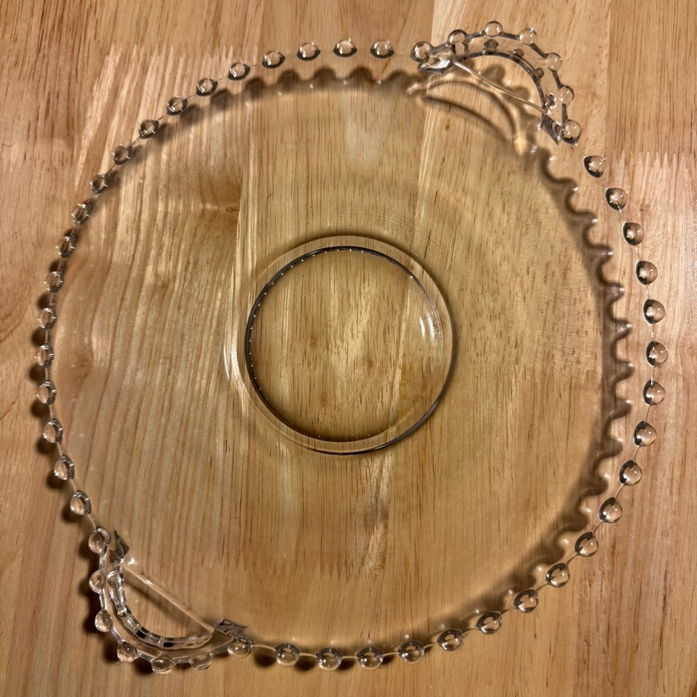 Vintage Imperial Glass 2 Handle Candlewick Beaded Glass Serving Plate